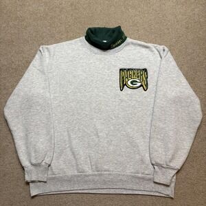 Vtg Green Bay Packers Sweatshirt Mens Large NFL Football Majestic Mock Neck 90s